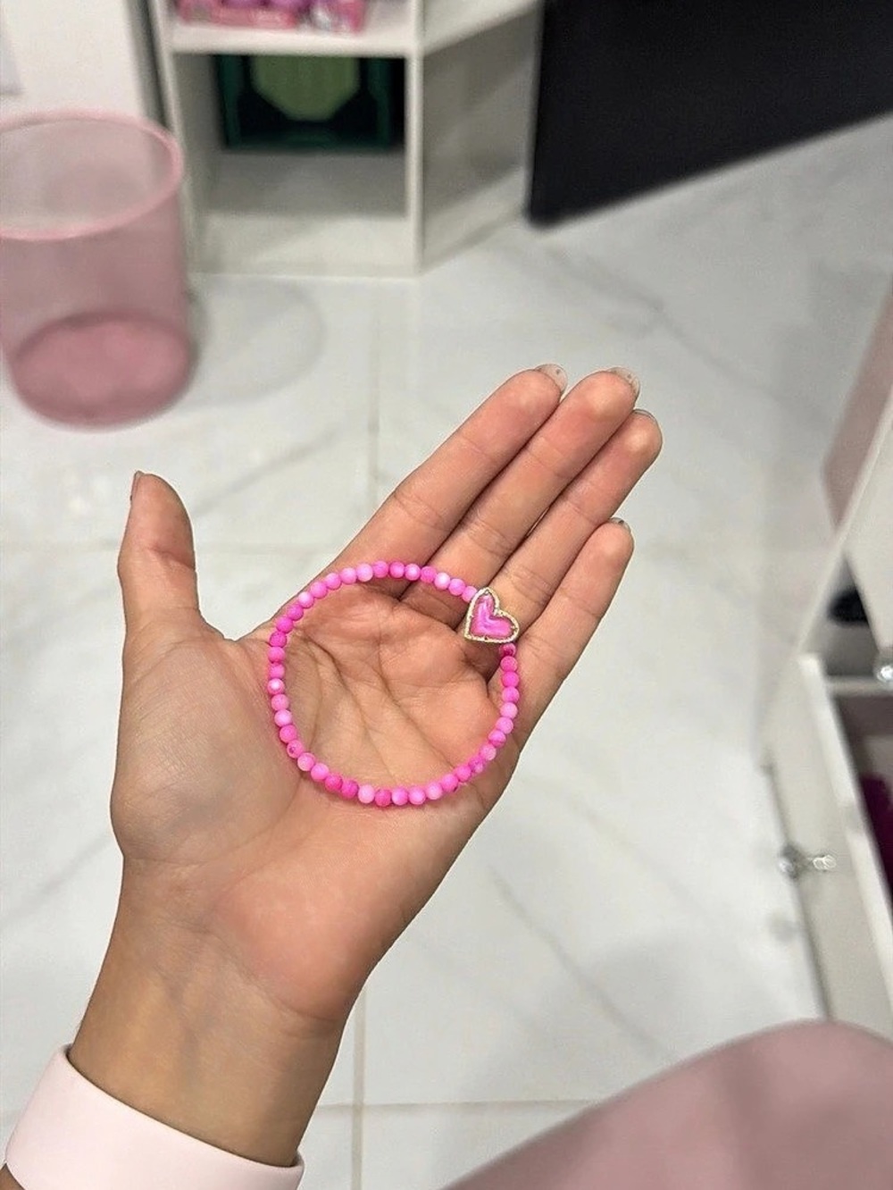 Kendra Scott Holland Gold Heart Stretch Bracelet in Pink Crystal Pink Crystal